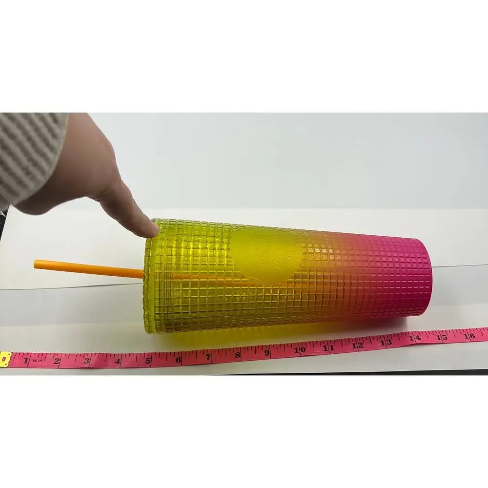 Starbucks Lemon Prism Spray Pink Gradient Ombre Summer 2022 Venti Tumbler 24 oz.